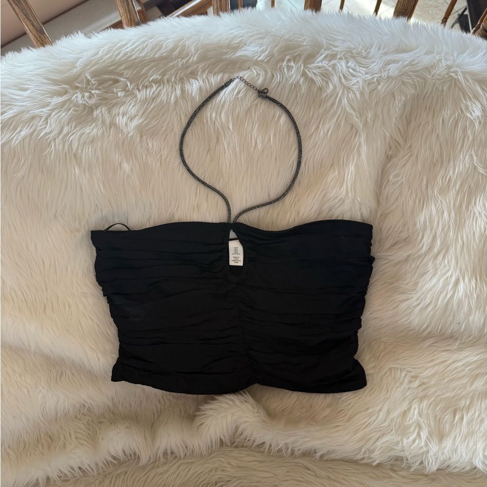 Black rhinestone Ruched Halter Top
